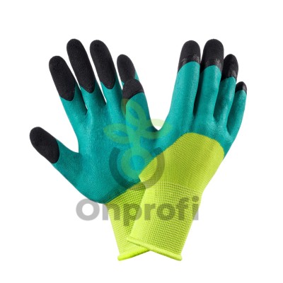 Перчатки салатовые с черными пальцами (пена/резина), пара (#2)